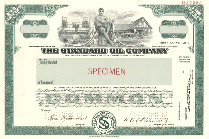 Standard Oil Co. - Specimen Stock Certificate